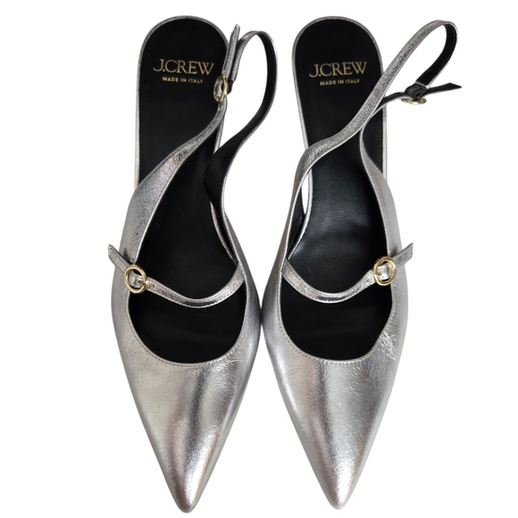 Made-in-Italy Colette Buckle Slingback Pump Cracked Metallic Leather Kitten Heel - Picture 6 of 12